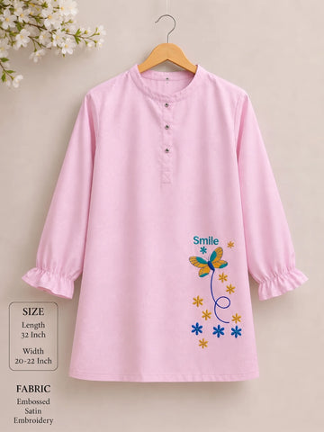Women’s White Butterfly Rose Embroidered Cotton Shirt