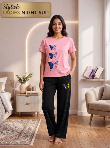 Women's  T-Shirt & Print Trouser Set – 2-Piece Nightwear