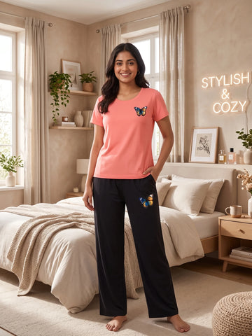 Women's  T-Shirt & Print Trouser Set – 2-Piece Nightwear
