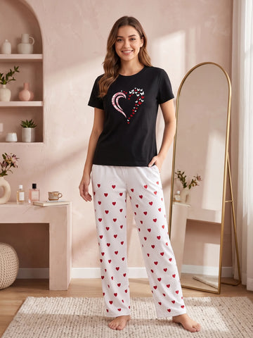 Women's  T-Shirt & Print Trouser Set – 2-Piece Nightwear