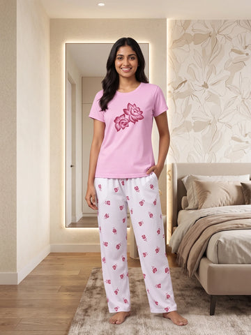 Women's  T-Shirt & Print Trouser Set – 2-Piece Nightwear