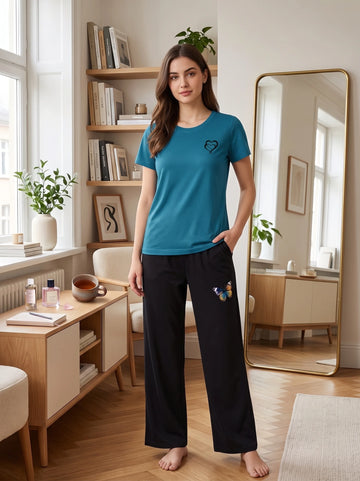 Women's  T-Shirt & Print Trouser Set – 2-Piece Nightwear
