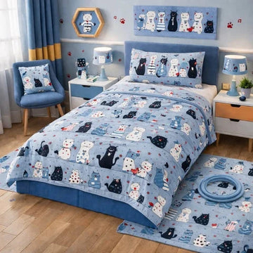 Cute Cat Print Kids Bedsheet